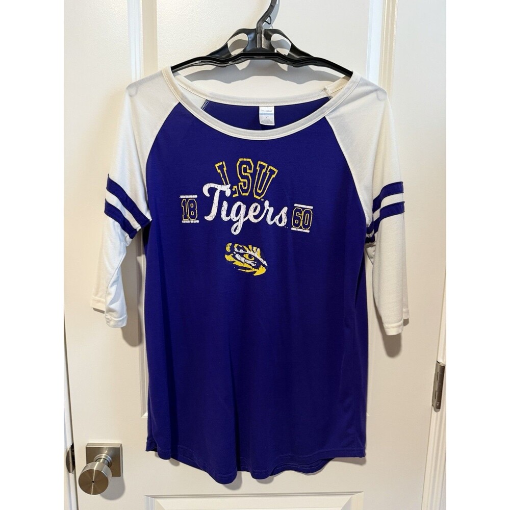 LSU Tigers Liv Casual Womens Large Purple 3/4 Sleeve Raglan Shirt NCAA